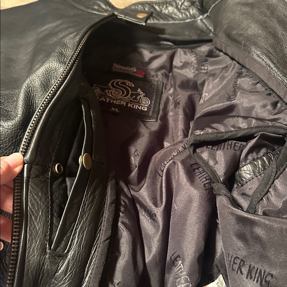 Leather King Black Studded Jacket XL w/ Thinsulate Liner - Picture 8 of 12
